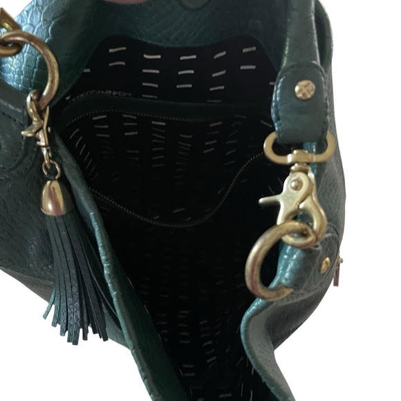 Rebecca Minkoff Snakeskin Croc Embossed Forest Green Hobo Bag with Gold Accents - Picture 7 of 7